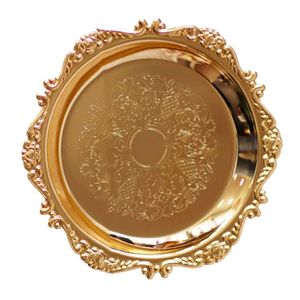 Plateau rond doré design en métal, plat de service haut de gamme, décoration de mariage, centre de table pour banquets d'hôtel, présentoir pour la maison et l'hôtellerie - Product Image 1