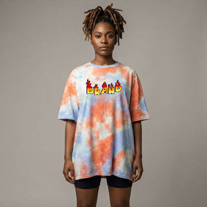 Camiseta de mujer de alta calidad 100% algodón, 220 g/m², con logo impreso en 3D personalizado, hombros caídos, efecto tie-dye lavado. - Product Image 4