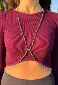 Cadena de cuerpo cruzada para el pecho con cuentas verdes, cadena de cintura de cuentas de semillas, joyería corporal para mujer, accesorios de verano, hilo de cuentas - Product Image 1