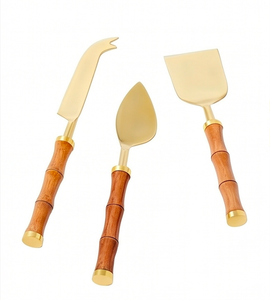 Stainless Steel <b>Cheese</b> <b>Knives</b> <b>Set</b> Of 3 Gold Color Flatware Wooden Handle Perfect For Elegant Serving And Stylish Kitchenware <b>Set</b> - Product Image 1
