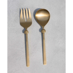 Elegant Brass Gold Seashell Salad Servers <b>Set</b> Of 2 Decorative Kitchen Tableware Serving <b>Spoon</b> <b>And</b> <b>Fork</b> For Home Restaurant - Product Image 1