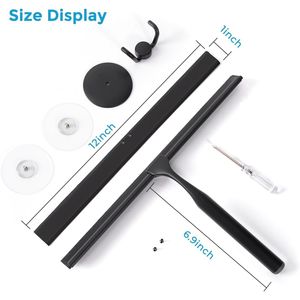 Raschietto per Doccia Nero da 12 Pollici con Ganci Adesivi Resistenti, Manico Lungo Antiscivolo e Lama di Ricambio, Design Completamente Nero - Product Image 4