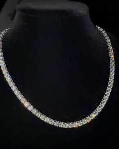 Round Lab Grown Tennis Necklace Wholesale VVS1 925 <b>Silver</b> 14k 18k Gold Iced Out Alternating Mix Hip Hop style <b>Choker</b> Supplier - Product Image 3