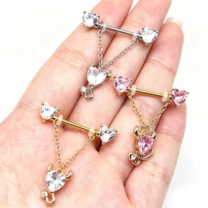 F136 Titanium Love Little Devil <strong>Bull</strong> Horn Chain Pendant Wholesale Zircon Nipple Couch <strong>Piercing</strong> - Product Image 5