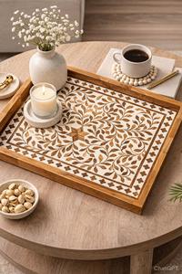 Handmade Wooden Inlaid Rectangle Tray – Luxury Bone Inlay Serving Tray utility tray food serving tray - Product Image 4