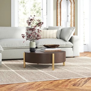 Modern Round Wood Coffee <b>Table</b> With <b>Gold</b> Metal Legs Living Room Furniture - Product Image 3