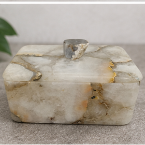 White Marble Decorative Urn Keepsake <b>Box</b> Leaf Knob <b>Memorial</b> Container for Home Display - Product Image 3