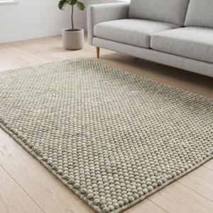 Tapis Premium en Laine Texturée Beige Naturel, Tissé à la Main, à Boucles Épaisses, Antidérapant, Épaisseur 10-14mm, pour un Style Moderne - Product Image 3