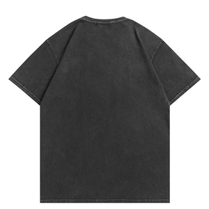 T-shirt noir surdimensionné pour homme avec appliqué étoile, manches classiques, col rond, effet délavé vintage, 100 % coton jersey - Product Image 2