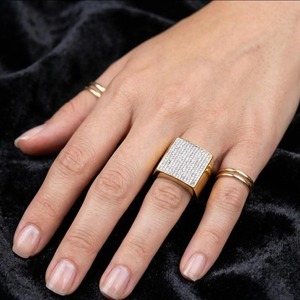 14K Gold Plated Square Signet <b>Ring</b> Hip Hop Moissanite <b>Ring</b> 925 Sterling <b>Silver</b> 925 <b>Silver</b> 14K Gold Plated Statement <b>Ring</b> for <b>Men</b> - Product Image 3