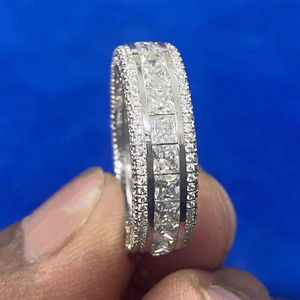 Anillo de compromiso y boda de eternidad completa con moissanita talla princesa helada para hombre, estilo hip hop, joyería de plata de ley 925 - Product Image 1