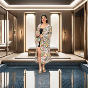 Kimono Elegante para Mujer, Estampado a Mano en India, 100% Algodón, Cuello en V, Cierre con Cordón, Ropa de Dormir, Ropa de Playa, Venta al Por Mayor del Fabricante - Product Image 2