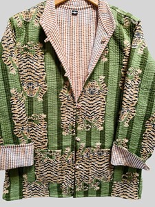 Chaqueta Verde Acolchada con Estampado Animal, Cuello Camisero, Manga Larga, Cierre de Botón, Estilo Vintage, Talla Grande para Mujer - Product Image 6