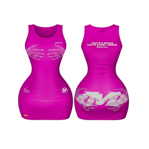 Mono rojo sexy ajustado sin mangas con cuello redondo, cintura alta, estampado de letras, transpirable y ecológico para fiesta - Product Image 3