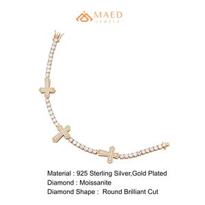 Bracelet tennis croix en or 14K, bracelet C-Link entièrement pavé de pierres, bracelets à maillons fins, cadeau de luxe et de mode pour homme - Product Image 6