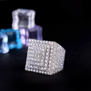 925 Sterling <b>Silver</b> Moissanite Diamond Iced Out Square <b>Ring</b> <b>Mens</b> Hip Hop Luxury Statement Wedding Jewelry Sparkling Fashion <b>Ring</b> - Product Image 2