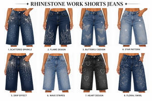 Jeans Capri de Mezclilla con Pedrería y Pierna Ancha Personalizados para Mujer |   Jeans Culotte de Cintura Alta y Corte Recto |   Moda con Cristales Brillantes - Product Image 4