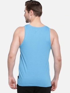 Camiseta sin Mangas Azul Claro para Hombre con Estampado de Letras en la Parte Delantera, Cuello Redondo, Estilo Casual, 100% Algodón, Tejido Transpirable - Product Image 4