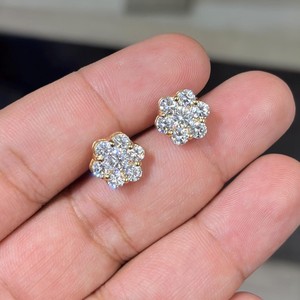 Classic Flower <b>Stud</b> <b>Earrings</b> Round Brilliant Cut Diamond Rhodium Plated 925 Silver Women's Everyday Wear - Product Image 1