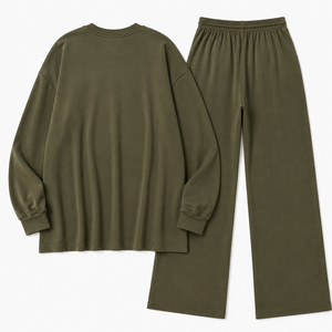Ensemble survêtement femme oversize col rond avec pantalon large, personnalisable, couleur olive, style décontracté, athleisure, loungewear, streetwear - Product Image 4