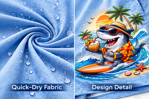 Shorts de plage pour hommes personnalisés à séchage rapide avec imprimé requin de dessin animé – Short de bain à taille élastique – Fabricant OEM en gros - Product Image 3