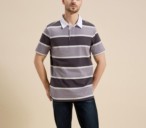 Camiseta Polo Vintage de Verano para Hombre, con Logotipo de Marca Personalizado OEM al por Mayor, Mezcla de Algodón/Poliéster, 220 GSM, Tejido de Punto a Rayas Teñido con Hilo - Product Image 2
