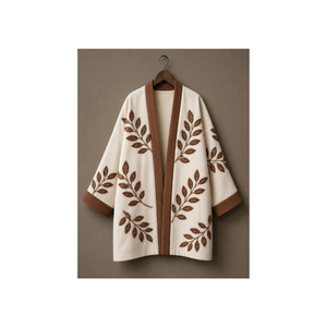 Women's Midi Length Full Sleeve <b>Kaftan</b> with Bamboo Embroidery and Drawstring Detail High Neck Breathable Ethnic Wear Women's Set - Product Image 5