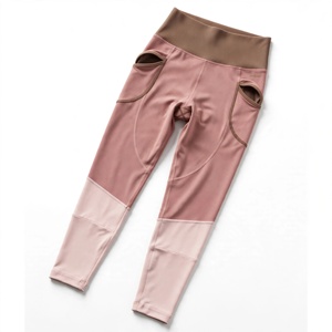 Amkoor High Waist Solid Knitted <b>Polyester</b> <b>Leggings</b> Pockets Stretch Breathable Quick Dry Eco-Friendly Full Length Sporty Women's - Product Image 4