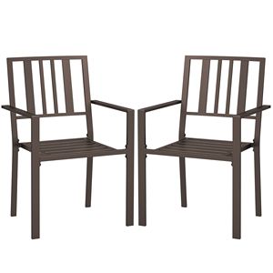 Sedie da pranzo da esterno in metallo marrone scuro con design a doghe: eleganza per il tuo patio - Product Image 1