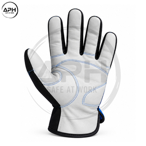 Gants d'assemblage bleu roi et blanc avec paumes incurvées et fermeture auto-agrippante au poignet pour travaux industriels - Product Image 5