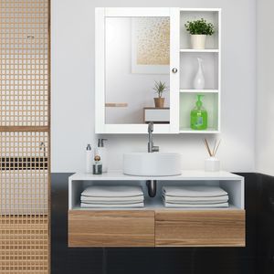 Mobiletto da Bagno a Parete con Specchio Singolo e 3 Scomparti in MDF, Bianco, con Verniciatura a Spruzzo YJ - Product Image 2
