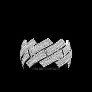 Bague Hip Hop Iced Out avec Diamants Baguette, en Argent Sterling 925, Finition Or 10K 14K, Large Bande Multi-Couches, Style Rappeur - Product Image 2