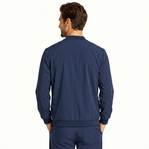 Men's <b>Navy</b> <b>Blue</b> Zip-Up Scrub <b>Jacket</b> Hospital Uniform Polyester Woven Workwear for Clinic Use - Product Image 3