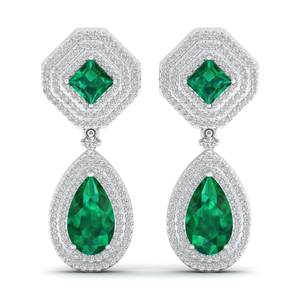 REYES High Quality 14K Solid Gold Pear Cut 7.7Ct Emerald Gemstone with <b>Moissanites</b> Dangle Drop Earrings For Women Fine <b>Jewelry</b> - Product Image 2