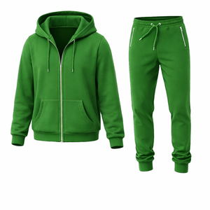 Ensemble de survêtement de sport pour homme, vert uni imprimé, sweat à capuche et pantalon de jogging en molleton respirant, vêtements de sport pour l'entraînement, logo personnalisé - Product Image 1