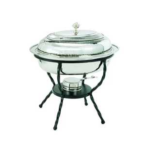 Elegant Copper Chafing <b>Dish</b> Round Stainless Steel Food Warmer with Dome Lid and Black Iron <b>Stand</b> for Buffet Catering - Product Image 3