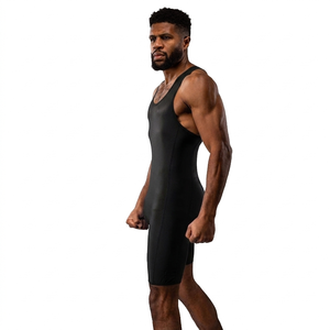 Combinaison de lutte pour hommes, noire, logo numérique imprimé, 100% polyester, séchage rapide, respirante, taille plus, adulte, Fezco Industries - Product Image 2