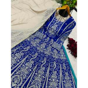 Shree Hari Fashion-SR Designer Vêtement traditionnel chinois Style fantaisie Tenue de soirée Haut Bleu 2XL Lehenga Dupatta 1100g - Product Image 6
