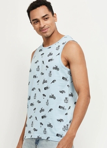 Camiseta sin mangas para hombre, azul claro, estampada, cuello redondo, informal, de algodón, transpirable, con diseño. - Product Image 1