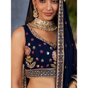 Azul marino Georgette Lehenga Choli para mujer Multi-hilo bordado maravilloso conjunto - Product Image 2