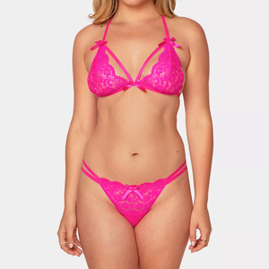 Ensemble de lingerie sexy en dentelle brodée, respirant, écologique, pour femmes grandes tailles, soutien-gorge et culotte, couleurs et tailles personnalisables, haute qualité - Product Image 1