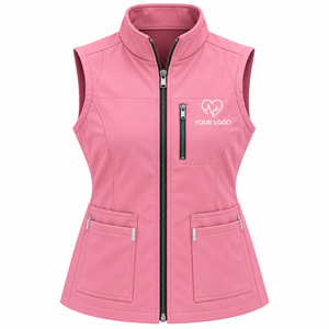 Gilet médical rose personnalisé avec logo brodé, sans manches, pour médecins, infirmières et personnel de santé, veste utilitaire - Product Image 1