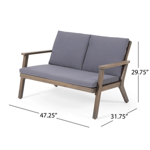 Set da Giardino Temecula in Legno di Acacia per 4 Persone con Divanetto, Tavolino e 2 Poltrone Club con Finitura Grigia e Cuscini Grigio Scuro - Product Image 4