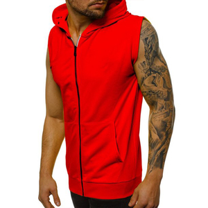 Sweat-shirts sans manches à fermeture éclair pour hommes, en molleton 100% coton, pour la musculation et la salle de sport, hiver, OEM. - Product Image 2