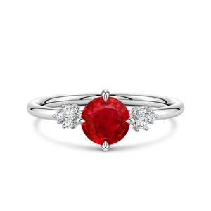 Anillo de Compromiso de Oro Sólido de 14K con Rubí Redondo y Diamantes de Corte Mixto, Joyería Fina Hecha a Mano y Personalizada para Boda - Product Image 1