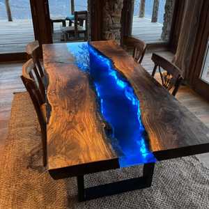 Modern Rustic Real Wood Coffee <b>Table</b> Live Edge Resin Epoxy <b>Dining</b> <b>Table</b> for Office Bedroom Bathroom Entry Workshop Home - Product Image 5