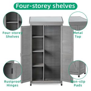 Outdoor 68 Inches <b>Tall</b> Wood Storage <b>Cabinet</b> with Metal Top Garden Storage Shed for Yard and Patio for Outdoor Storage - Product Image 4