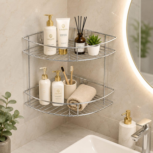 Étagère murale en acier inoxydable à deux niveaux, grande capacité, organisateur de rangement de cuisine, étagère murale robuste, rangement pour salle de bain et garde-manger - Product Image 2