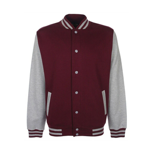 PRIMEFIELD ENTERPRISES Men's Maroon Varsity Jacket Gray Sleeves <b>Covered</b> <b>Button</b> Closure Casual Style Regular Fit Winter Wear - Product Image 1