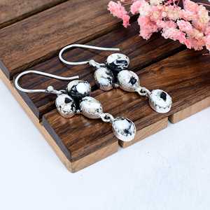 Buffalo Turquoise <b>Sterling</b> <b>Silver</b> <b>Stud</b> Earrings, White Black Gemstone Boho Southwestern Jewelry, Gift for Her - Product Image 1